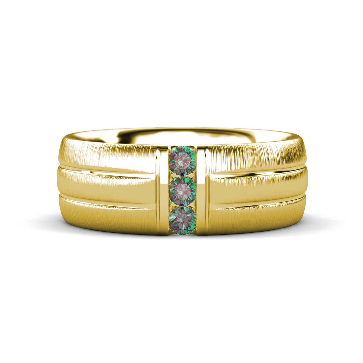 LeBron Round Created Alexandrite with Brushed and Polished Finish Three Stone Men's Wedding Band (8 mm) 